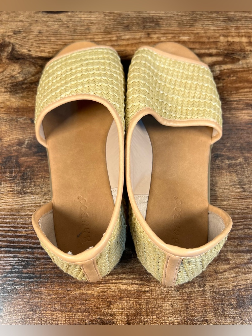 Bamboo Sandals Tan Basketweave Slip On Flat Boho Peep Toe women's 8 - Picture 6 of 8